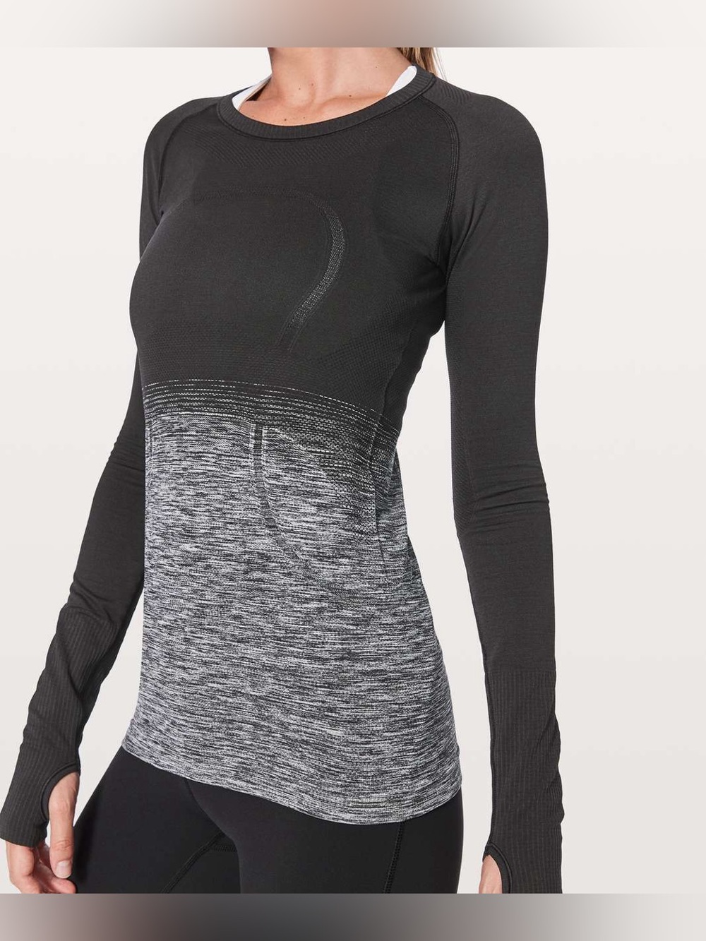 lululemon athletica Black and Gray Long Sleeve Seamless Top
